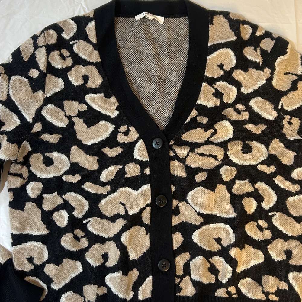 Splendid cashmere blend leopard print cardigan size S - Picture 2 of 9